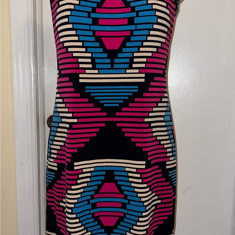 Laundry by Design Pink and Blue Geometric Mini Dress